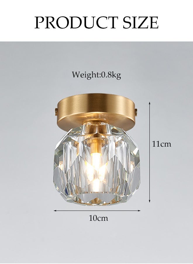 DUNISO Crystal Ceiling Lamp, Cloakroom Lighting, Copper Yellow Warm Light Round Chandelier, Suitable For Balcony Corridor Entrance Restaurant Living Room Study Bedroom, Corridor, Ceiling Decoration  - Image 2