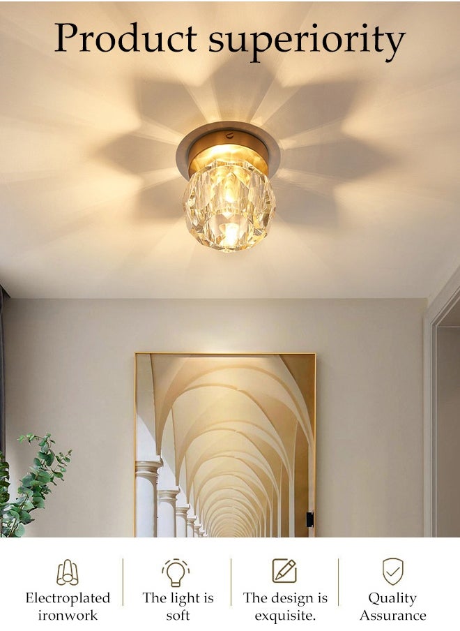 DUNISO Crystal Ceiling Lamp, Cloakroom Lighting, Copper Yellow Warm Light Round Chandelier, Suitable For Balcony Corridor Entrance Restaurant Living Room Study Bedroom, Corridor, Ceiling Decoration  - Image 5