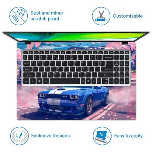 Techfit Full Body Laptop Skin Upto 15.6 inch Sticker Compatible for Dell/HP/Lenovo/Acer/Asus All Laptop Size Upto 14 to 15.6 Inch - Dodge Challenger Blue Muscle - Image 4