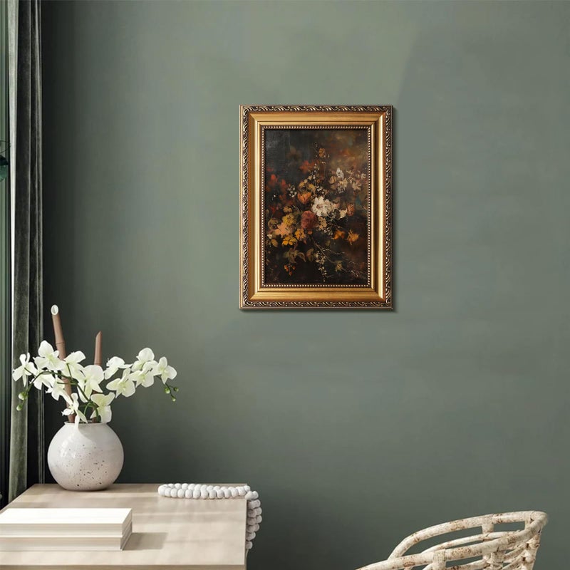 uniro Vintage Gold Framed Wall Art, Moody Dark Autumn Floral Wall Art Prints Painting, Retro Botonical Fall Wall Decor, Vintage Flower Posters for Room Aesthetic for Bedroom Living Room Bathroom Wall Decor - 12x16Inch - Image 3