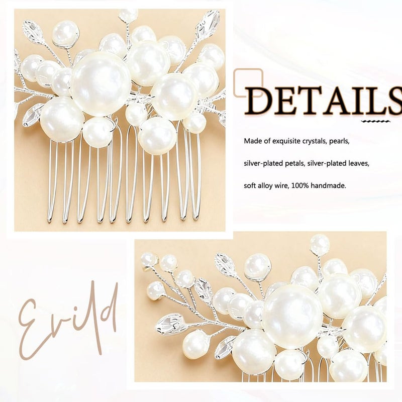 EVILD Pearl Hair Accessories Wedding Bride Hair Comb Bridal Hair Pieces for Women (Silver) - Image 4