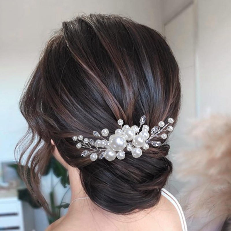 EVILD Pearl Hair Accessories Wedding Bride Hair Comb Bridal Hair Pieces for Women (Silver) - Image 3