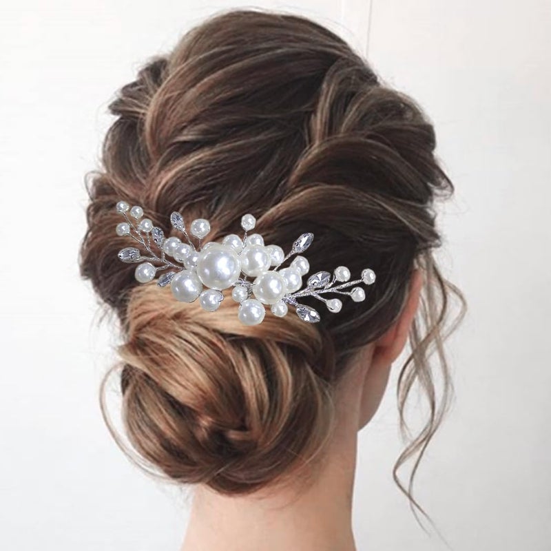 EVILD Pearl Hair Accessories Wedding Bride Hair Comb Bridal Hair Pieces for Women (Silver) - Image 5