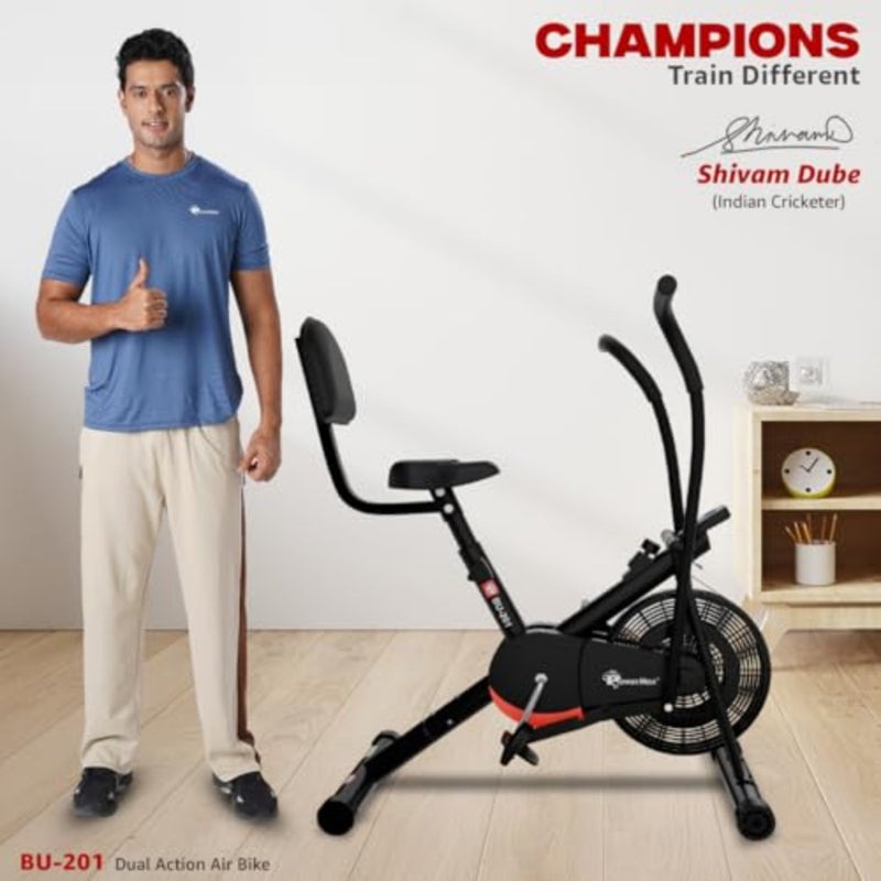 BU-201 Dual Action Air Bike/Exercise Bike for Home Gym Cycle for Workout With Adjustable Cushioned Seat Non-Slip Pedals Moving Handles Black Gym Bike, Max user weight 120 KG - Image 2