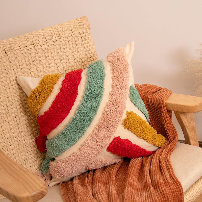 lifein 18x18 Pillow Covers-Throw Pillow Cover Tufted Boho Jacquard Pillow Covers Farmhouse Decorative Pillow Cover Pillow Cases for Couch Sofa Bed Chair Living Room Home Decor(18x18inch) - Image 2