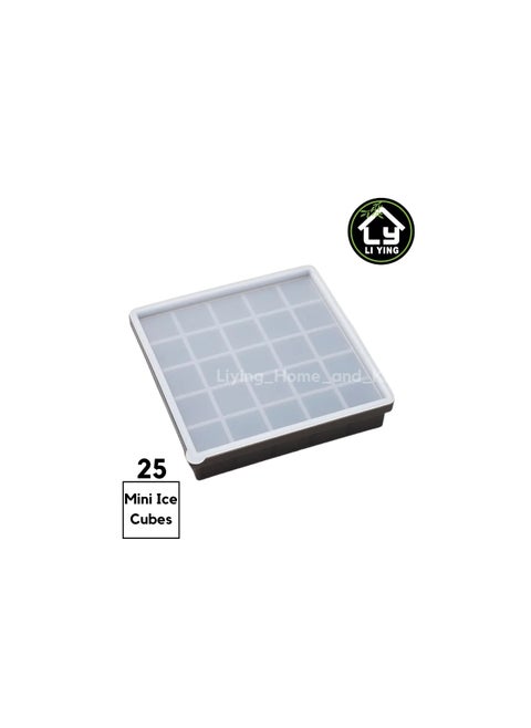 Liying Reusable 2cm Ice Cube Trays, Easy Release Silicone Square Ice Sphere Tray with Lids & Funnel for Whiskey, Cocktails (25 Square Ice Cube in 1 Tray)