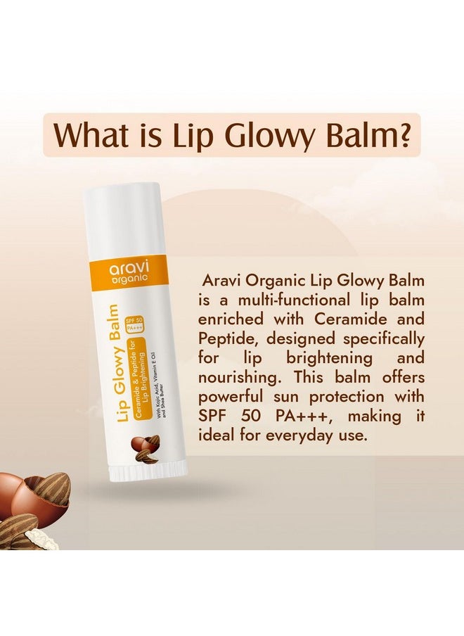 Aravi Organic - Lip Glowy Balm With Spf 50 Pa+++ & Kojic Acid - Ceramide & Peptide For Lip Brightening - Sls & Paraben Free 5 Gm - Image 1