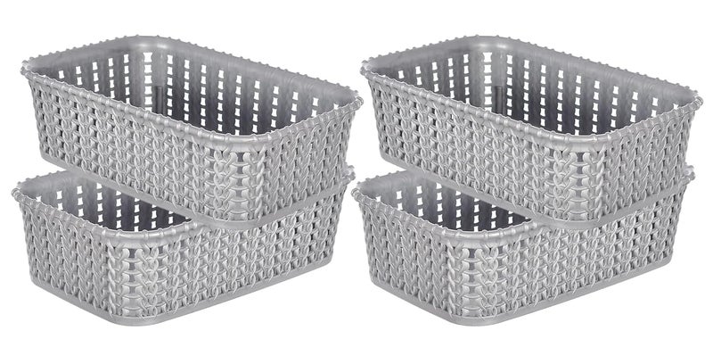 Kuber Industries Heart Home Multiuses Small M 15 Plastic Tray/Basket/Organizer Without Lid- Pack of 4 (Grey) -46HH0123 - Image 1