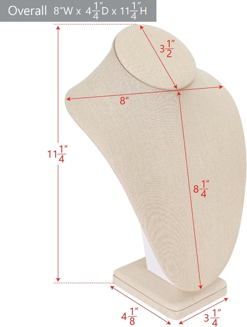 Mooca Necklace Chain Jewelry Bust Display Holder Stand, Display Necklace Mannequin, Necklace Bust Jewelry Bust Stand, Pendant Chain Organizer for Women 8" W x 4 1/4" D x 11 1/4" H, Tan Linen - Image 2