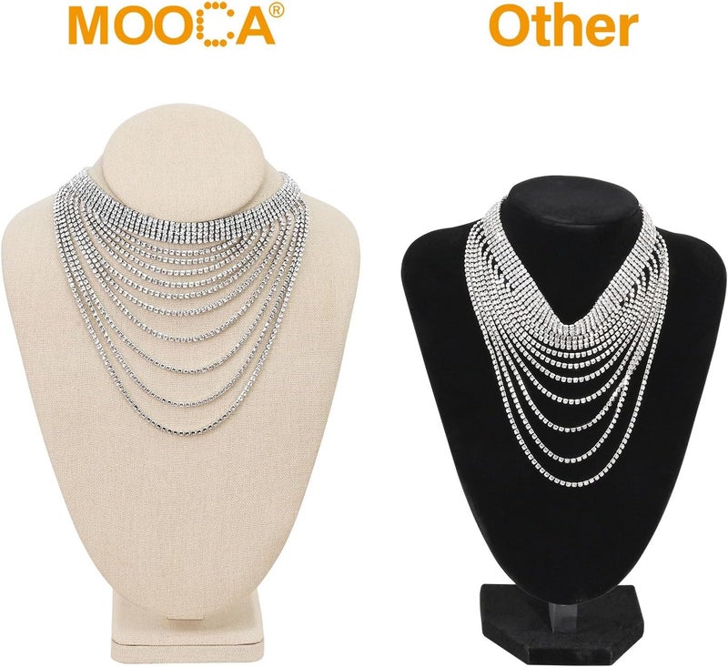 Mooca Necklace Chain Jewelry Bust Display Holder Stand, Display Necklace Mannequin, Necklace Bust Jewelry Bust Stand, Pendant Chain Organizer for Women 8" W x 4 1/4" D x 11 1/4" H, Tan Linen - Image 3