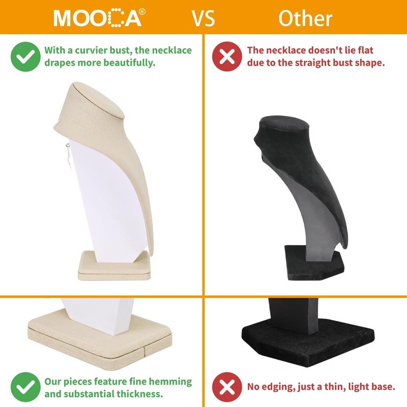 Mooca Necklace Chain Jewelry Bust Display Holder Stand, Display Necklace Mannequin, Necklace Bust Jewelry Bust Stand, Pendant Chain Organizer for Women 8" W x 4 1/4" D x 11 1/4" H, Tan Linen - Image 5