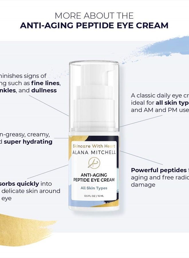 Alana Mitchell Anti-Aging Peptide Under Eye Cream – Peptide Eye Cream for Hydrated & Firm Skin – Under Eye Cream for Dark Circles and Puffiness – Anti Aging Eye Cream for Crows Feet & Fine Lines (0.5 oz/15 ml) - Image 3