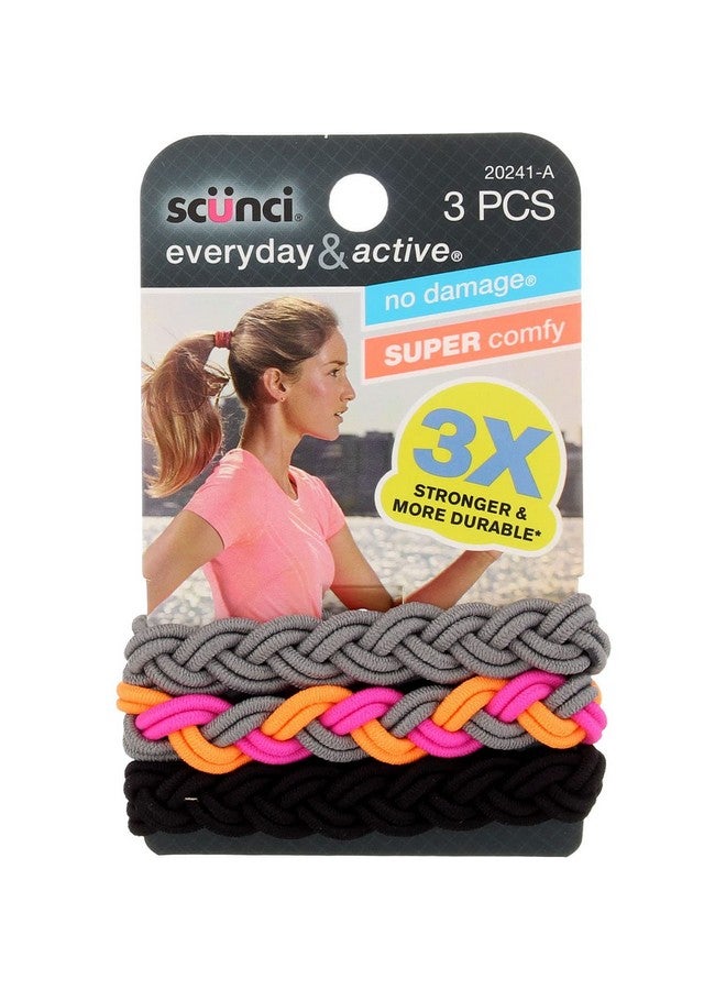 سكانشي شرائط مطاطية مضفرة بثلاثة خيوط للاستخدام اليومي والنشط من Scunci، لا تسبب التلف، مريحة للغاية، أقوى بثلاث مرات (ألوان متنوعة) 3 قطع - Image 1