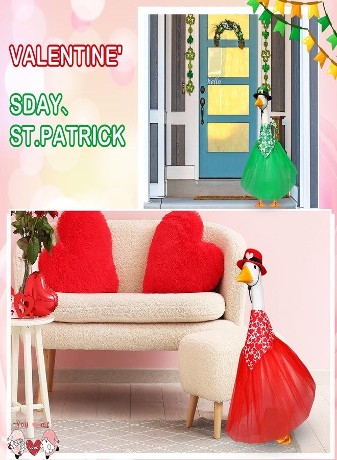 Locmeo 7 Set Holiday Porch Goose Outfits for 23" Valentine's Day St. Patrick Easter 4th of July All Seasons Theme Goose Costume Hat Tutu Skirt Bandanna for Patio Yard Decor - Image 4