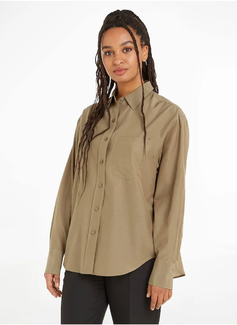 كالفن كلاين Women's Long Sleeves Shirt - Cotton Blend, Brown