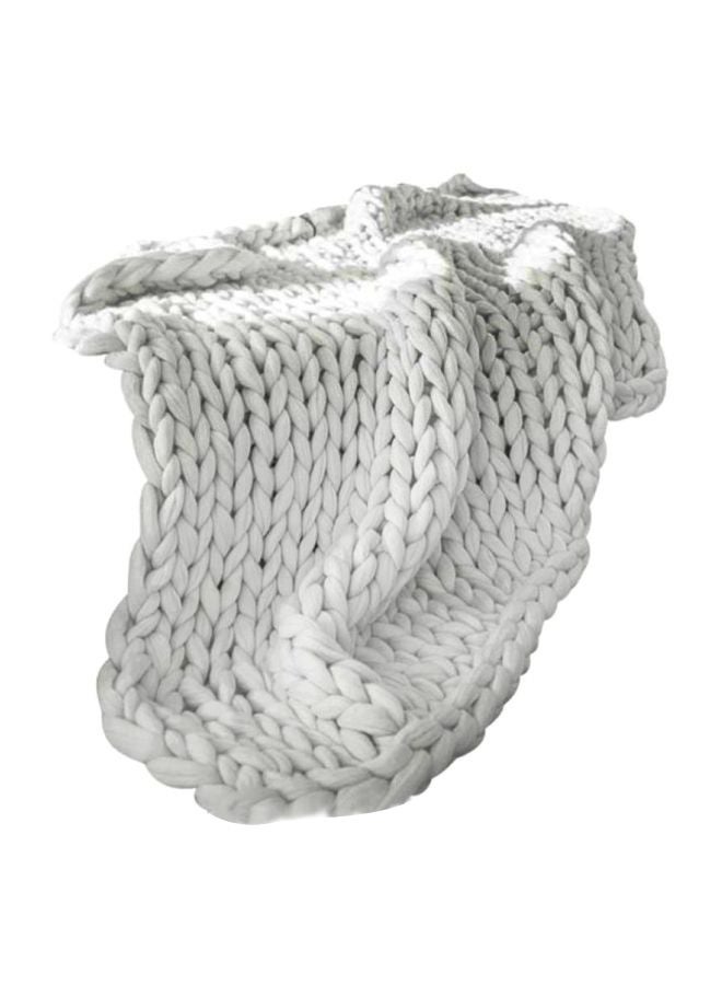 NIBEMINENT Knitted Blanket Polyester White 60x60centimeter