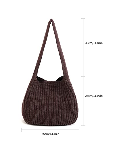 ENBEI Women's Handcrafted Crochet Tote Bag Knit Shoulder bag,All-Season Handwoven Beach Bag, Cute Eco-Friendly Handmade Tote for Shopping, Travel, Daily Use, Gift Box Packaging（Brown - Image 5