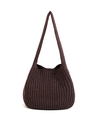 ENBEI Women's Handcrafted Crochet Tote Bag Knit Shoulder bag,All-Season Handwoven Beach Bag, Cute Eco-Friendly Handmade Tote for Shopping, Travel, Daily Use, Gift Box Packaging（Brown - Image 1