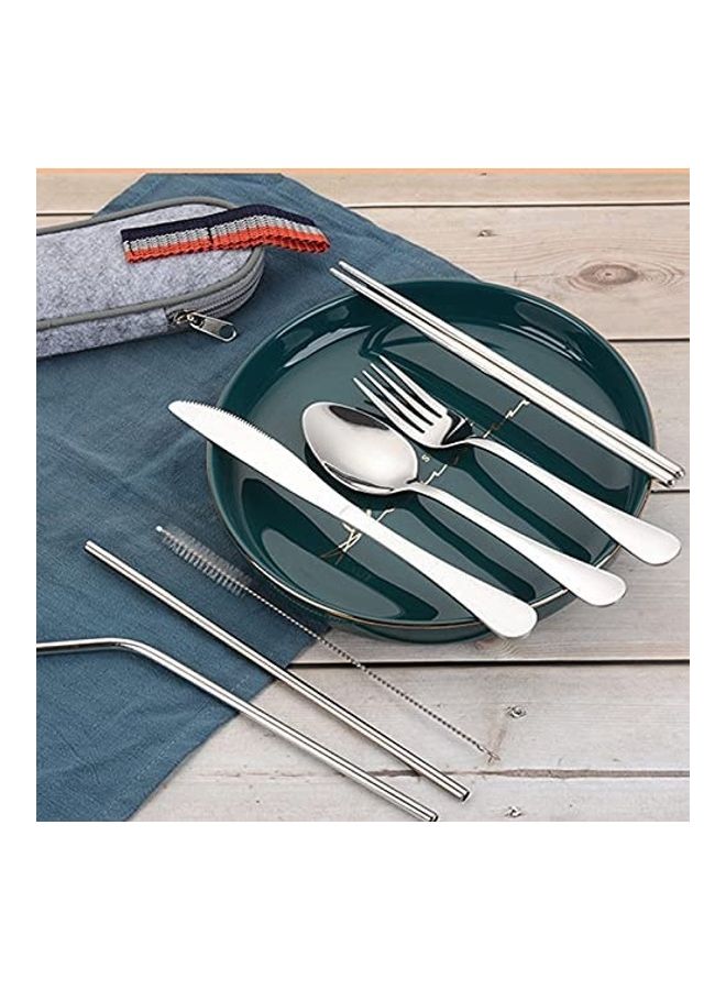 NIBEMINENT 8-Piece Portable Cutlery Set Silver - Image 3