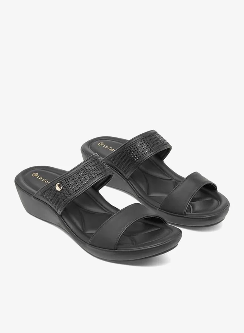 Le Confort BLACK Women Embellished Slip-On Sandals with Wedge Heels for Women | Best Price UAE