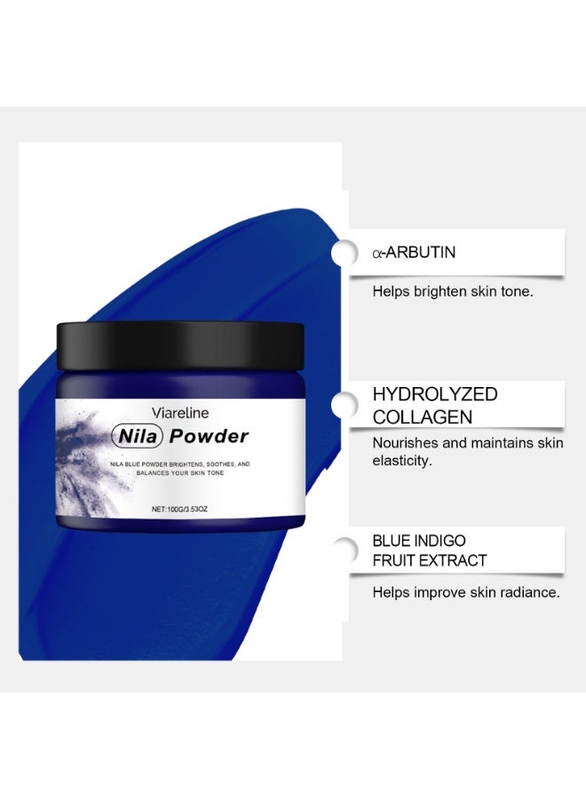 فياريلاين بودرة النيلا الزرقاء ، 100 جرام بودرة النيلا النيلي النقية - بودرة مغربية طبيعية للعناية بالوجه والشعر - تقشير وترطيب - Image 4