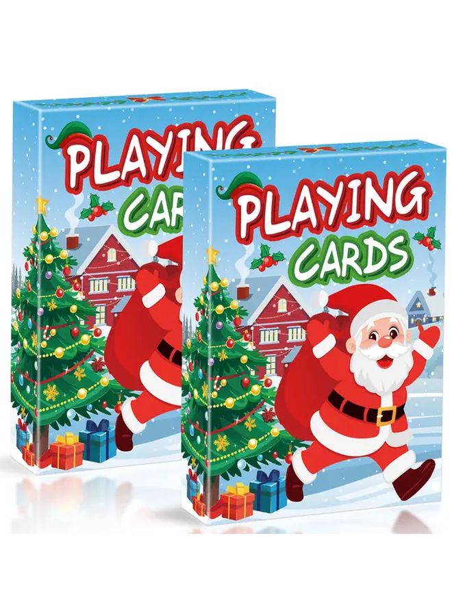 Christmas Themed Playing Cards Set 2 Decks Santa Claus Snowy Scene For Family Game Nights - Image 1