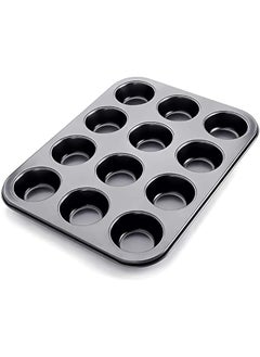 SHOWAY Non Stick Carbon Steel Muffin Pans Pair Of Cupcake Cookie Sheet Pan Style For Baking Muffin Pans W 12 Cups Cupcake Baking Tray Black  - Image 1