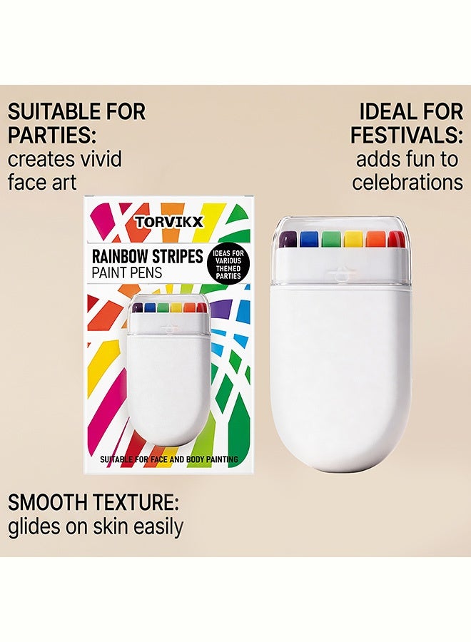 TORVIKX Rainbow Facial Painting Pen - Children's Face and Body Painting with Bright Stripes for Party Makeup, Convenient 1-piece Set - Image 4