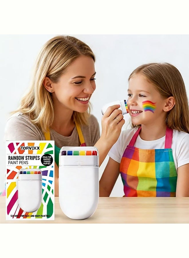 TORVIKX Rainbow Facial Painting Pen - Children's Face and Body Painting with Bright Stripes for Party Makeup, Convenient 1-piece Set - Image 1