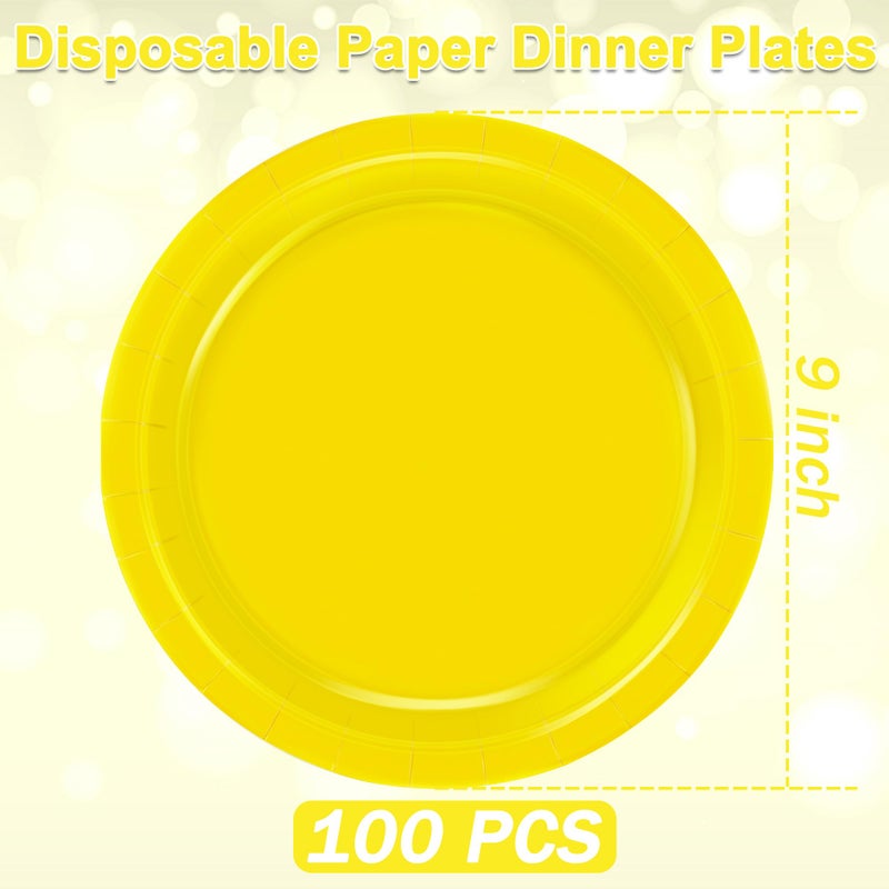QZYL Paper Plates  100 PCS Yellow Disposable Plates  9 Inches Heavy Duty Dinner Plates Round Strong Dinnerware Bulk Tableware Supplies for Daily Meals Birthday Picnic Wedding Baby Shower - Image 1