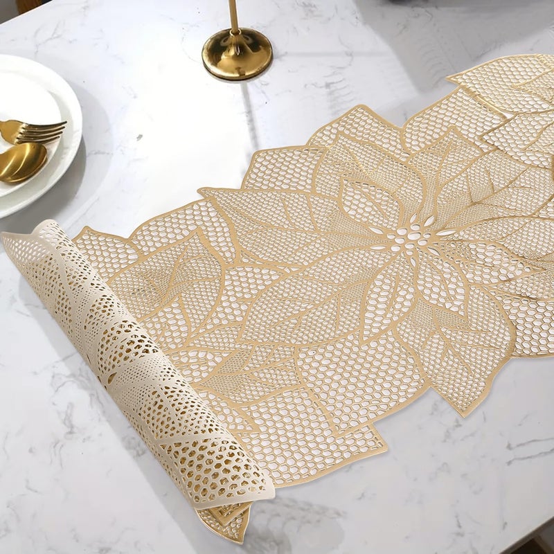 Wings Star Flower Shape Design Soft PVC Table Runner for Dining Table with Waterproof, Heat Resistant, Easy to Clean, Non-Slip Surface, (Pack of 1 Size- 92cm X 36cm - Gold RN02) - Image 5