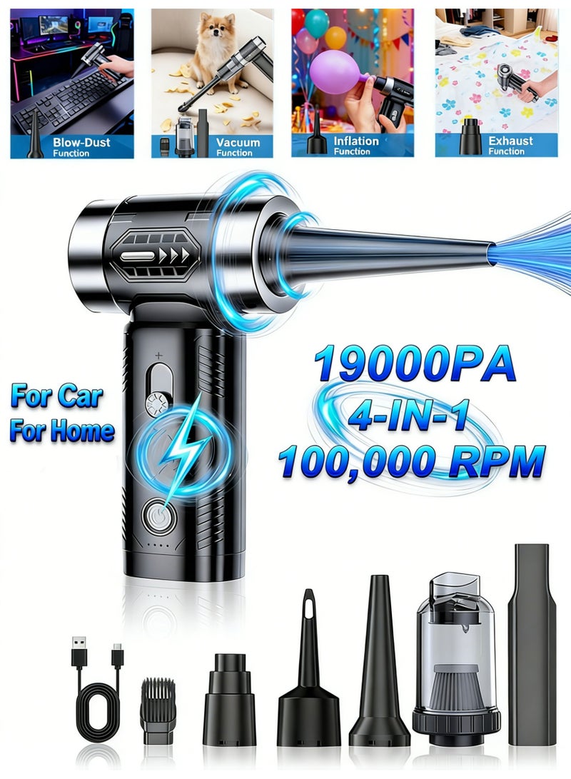 WINEENEE 4-in-1 Cordless Handheld Vacuum Cleaner & Air Blower, Powerful Suction, Rechargeable Type-C, Portable Mini Vacuum for Car & Home - Image 1