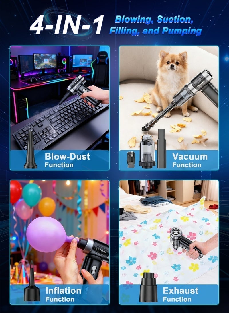 WINEENEE 4-in-1 Cordless Handheld Vacuum Cleaner & Air Blower, Powerful Suction, Rechargeable Type-C, Portable Mini Vacuum for Car & Home - Image 2