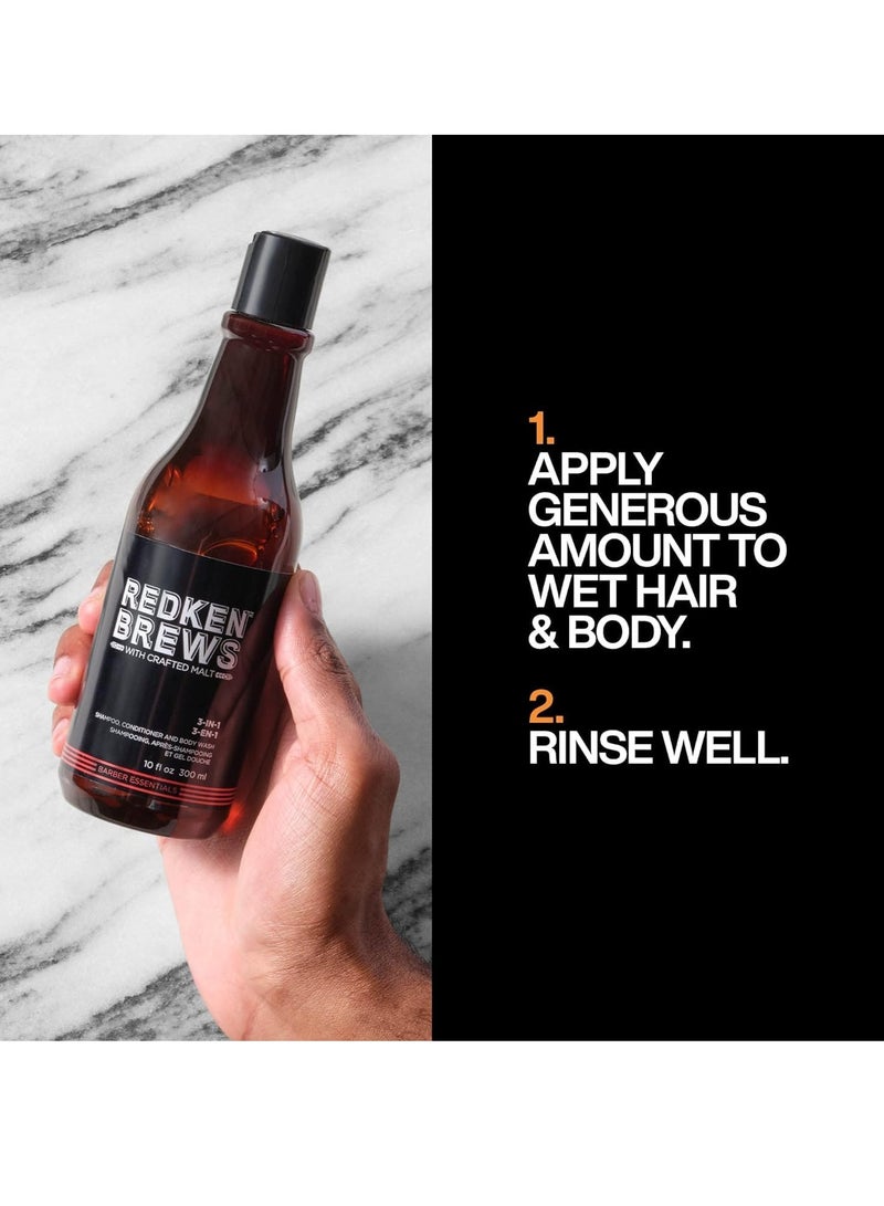 Redken Brews 3-IN-1 men's Shampoo, Conditioner, and Body Wash | Multi-Purpose Hair & Body Cleanser for Men | Moisturizes & Strengthens | All-In-One Soap - Image 2