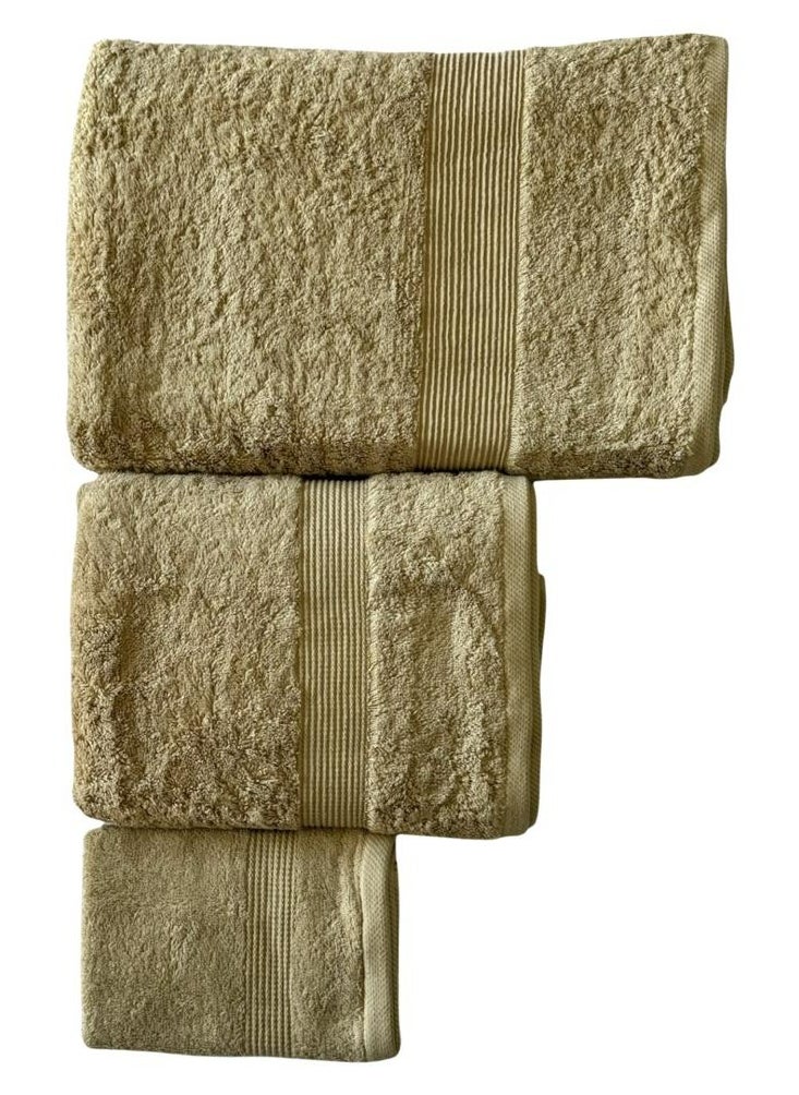 جاكاردينا طقم فوط حمام جاكاردينا لون بيج (3 فوط فاخرة: 30×30 سم، 50×100 سم، 70×140 سم) قطن مصري 100%  - Image 5