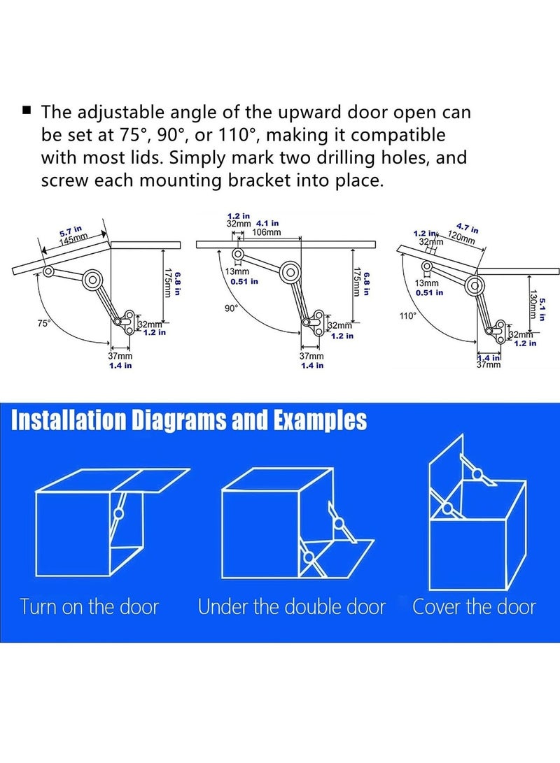 Excefore Toy Box Hinges Soft Close, 4 Pcs Heavy Duty Chest Hinges and Lid Support Soft Close, Adjustable Metal Lift and up Hinges, Cabinet Door Support Hinge, for Wardrobe, Cabinet, Closet, Toy Box, etc  - Image 3