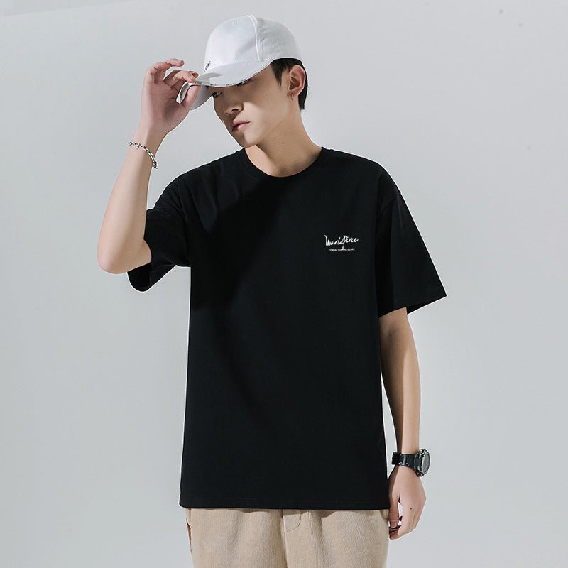 تي شيرت رجالي بأكمام قصيرة صيفي فضفاض يناسب جميع الأوقات تي شيرت بأكمام نصفية قميص عصرية للطلاب عبر الحدود أحمر [A6] - Image 4