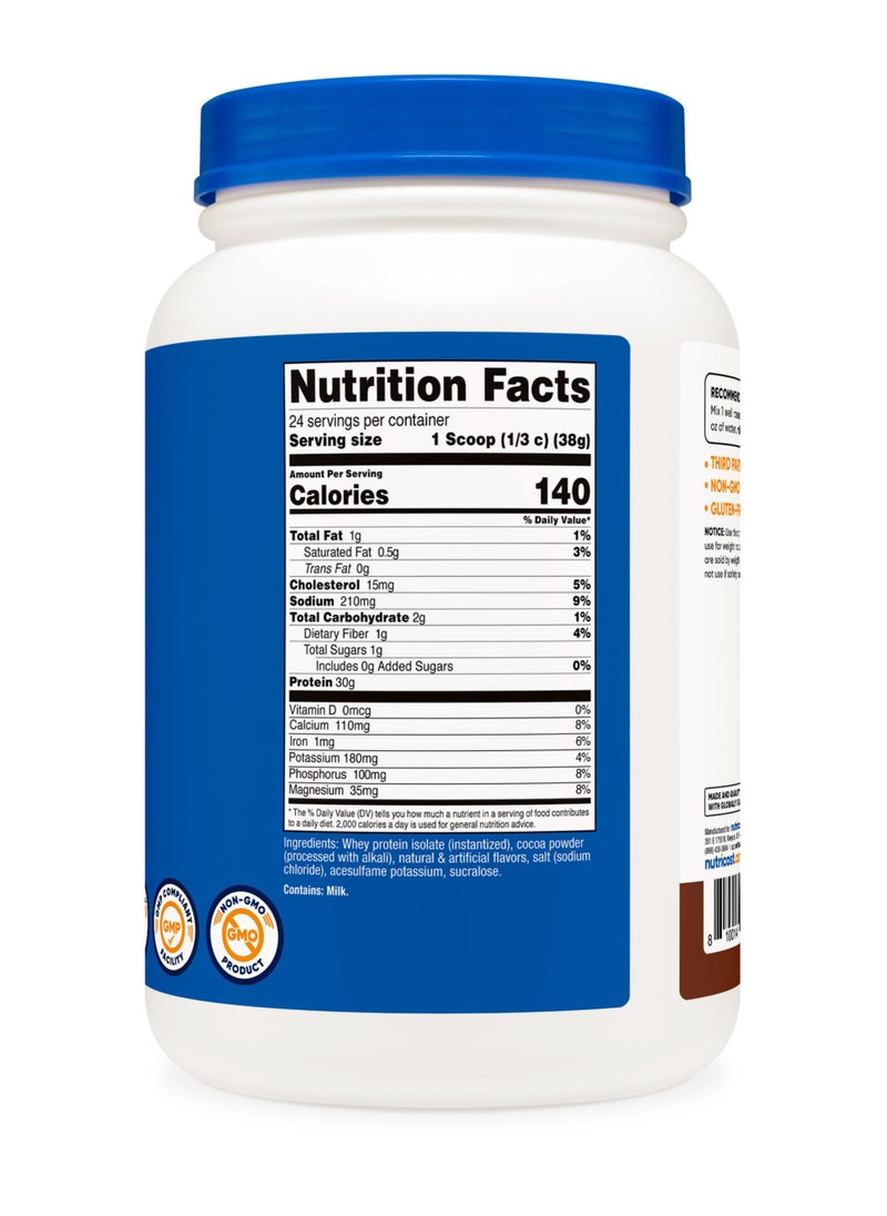 Nutricost - Whey Protein Isolate - 30 G Protein per Serving | 26 SERVINGS | 2 LB Per Container,Milk Chocolate Naturally & artificially flavored Net WT 32 oz ( 2 LB) 907 G - Image 1
