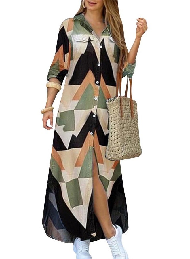 OMZIN Women Beach Loose Shift Shirt Dress Casual Loose Maxi Dresses Elegant Party Cocktail Dress, Triangle, 3XL - Image 1