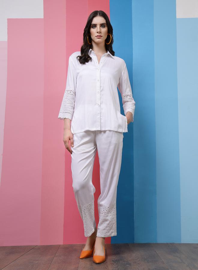 Athena Self Design 3/4 Sleeves Shirt & Trousers Co-Ords by Styli - Image 1
