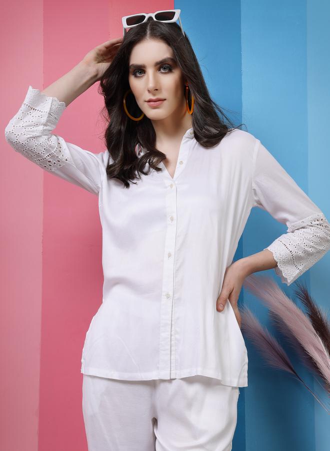 Athena Self Design 3/4 Sleeves Shirt & Trousers Co-Ords by Styli - Image 3