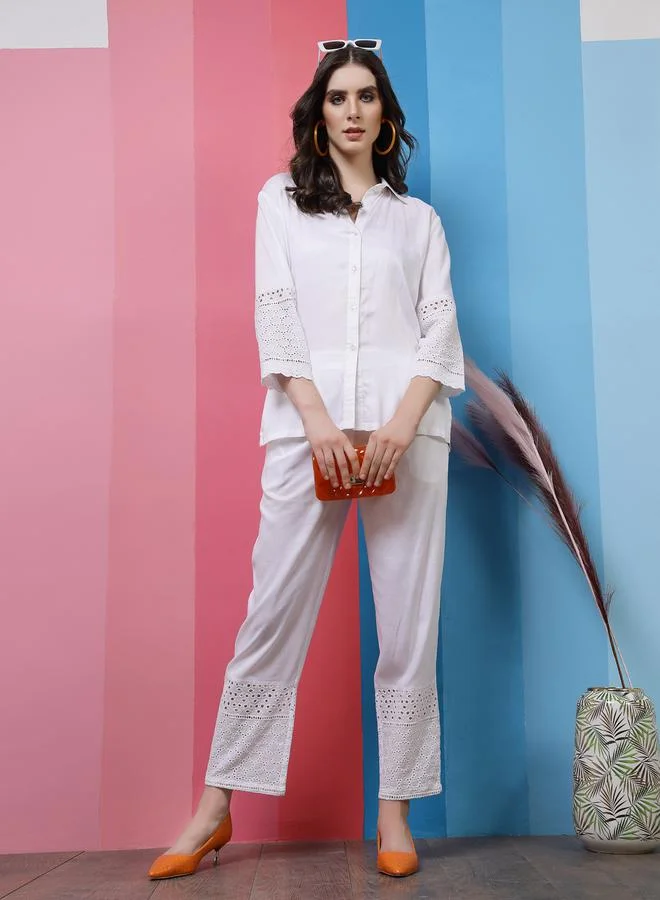 Athena Self Design 3/4 Sleeves Shirt & Trousers Co-Ords by Styli