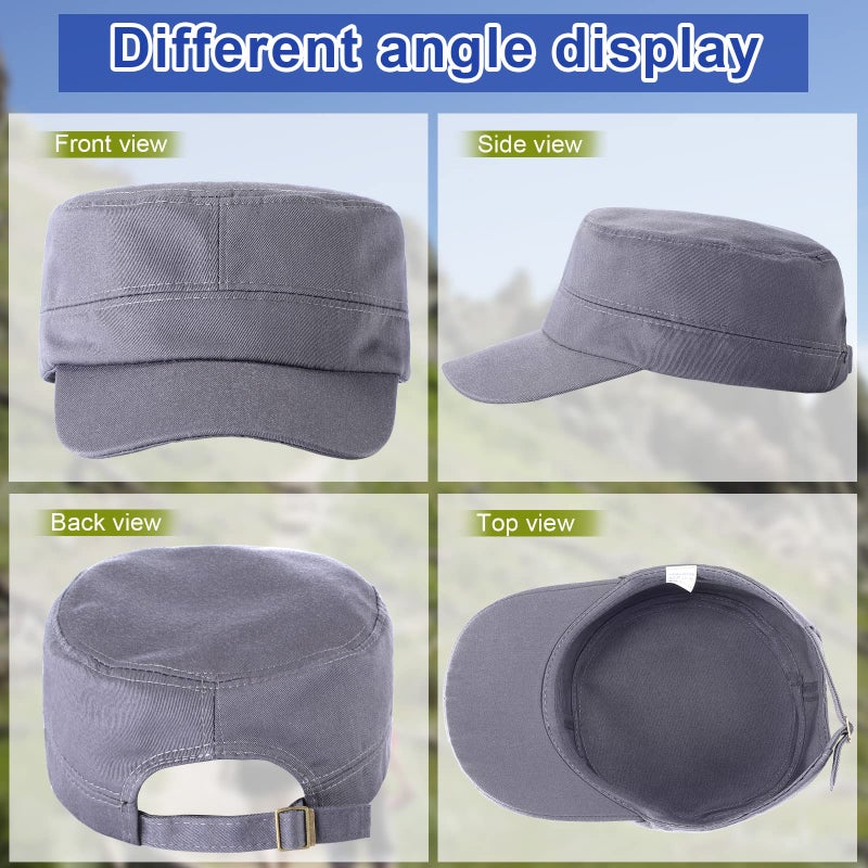 Eurzom 6 Pieces Military Style Hat Cadet Cap Army Fitted Basic Army Vintage Military Cap Adjustable Costume Cotton Twill Flat Top Hats for Men Women, Solid Color - Image 4
