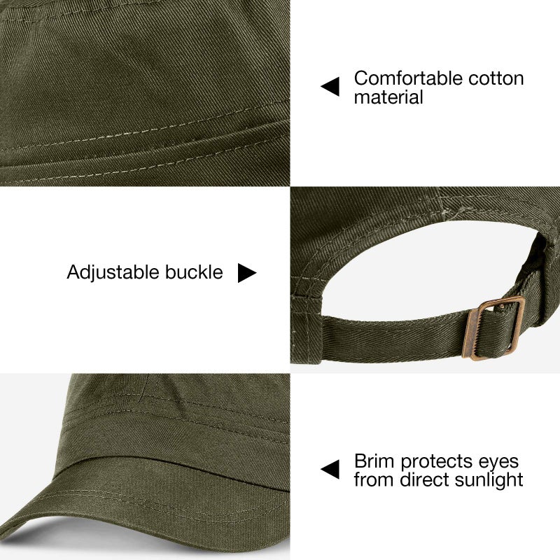 Eurzom 6 Pieces Military Style Hat Cadet Cap Army Fitted Basic Army Vintage Military Cap Adjustable Costume Cotton Twill Flat Top Hats for Men Women, Solid Color - Image 3