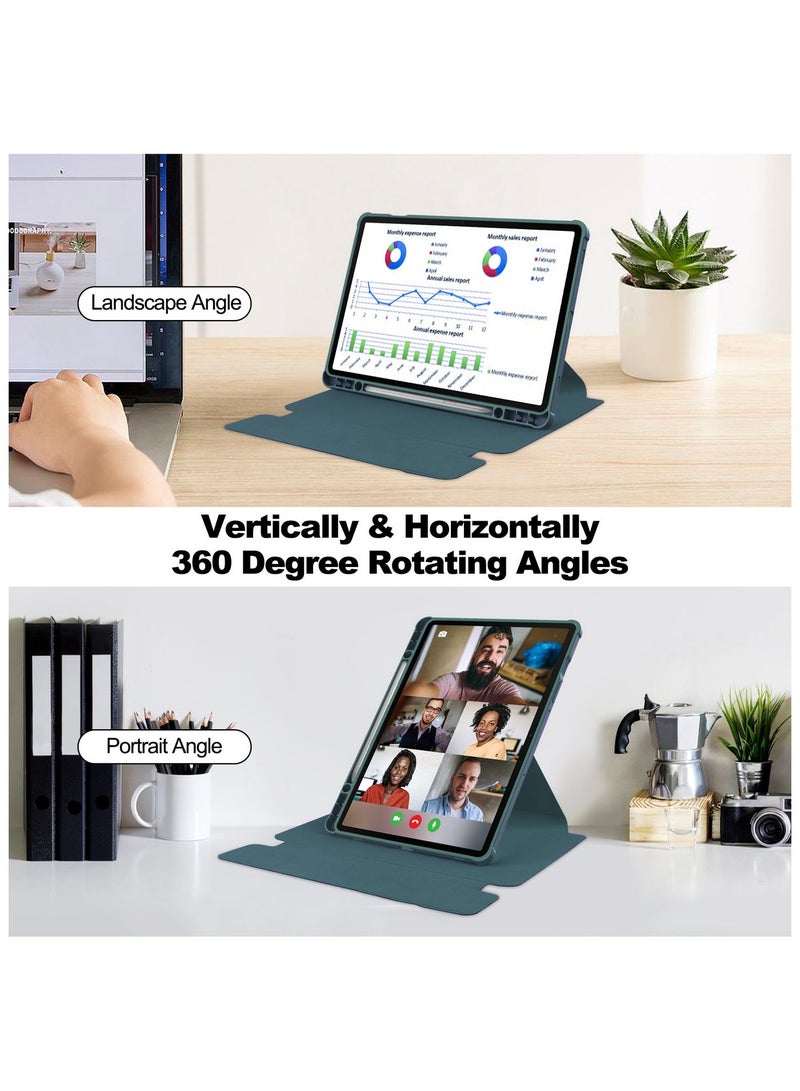 يوارب كينج القابلة للإزالة العربية اللاسلكية لوحة مفاتيح بلوتوث غطاء الدوارة متوافق مع iPad الجيل العاشر 10.9 بوصة 2022 / iPad الجيل الحادي عشر 10.9 بوصة 2025 ، 360 درجة غطاء الدوارة ، زوايا متعددة مع غطاء مفتوح مع غطاء أخضر - Image 2