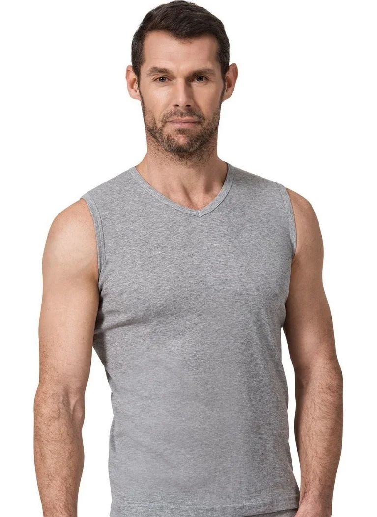 توتكو Passion Men's Elastane Lycra V-Neck 0-Sleeve Sports Undershirt 6-Pack Gray