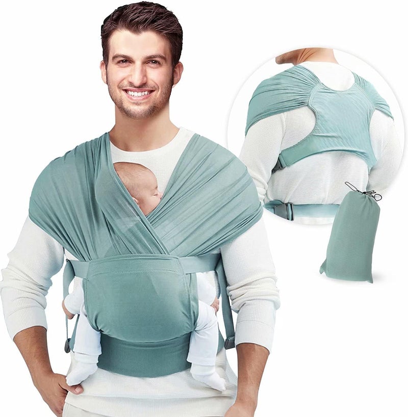 Excefore Baby Wrap Carrier Slings, Adjustable Baby Carrier Newborn to Toddler Original Stretchy Infant Sling, Perfect for Newborn Babies and Children up to 35 lbs（Green） - Image 1