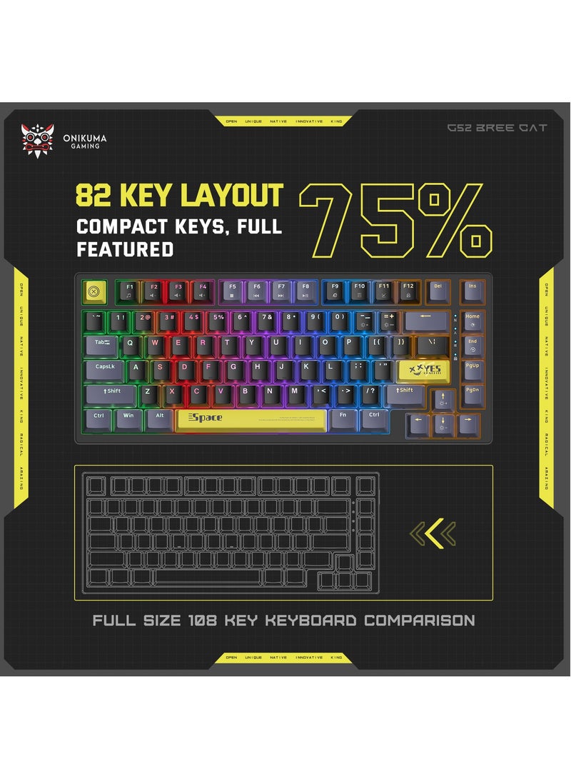 Wired Mechanical Keyboard with Brown Switches,RGB Backlit 82 Keys 75% Compact Computer Keyboard for Gaming,Typing, Programming,Mixed Color Keycaps,Ergonomic