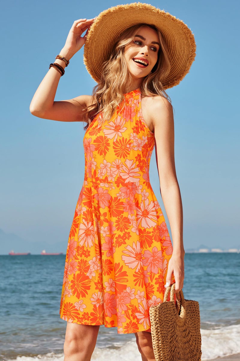 OUGES Women's Summer Dresses Floral Sundresses Halter Neck Cruise Outfits Beach Vacation Casual Graduation Derby Dress 2026(Floral-Z49,M) - Image 2