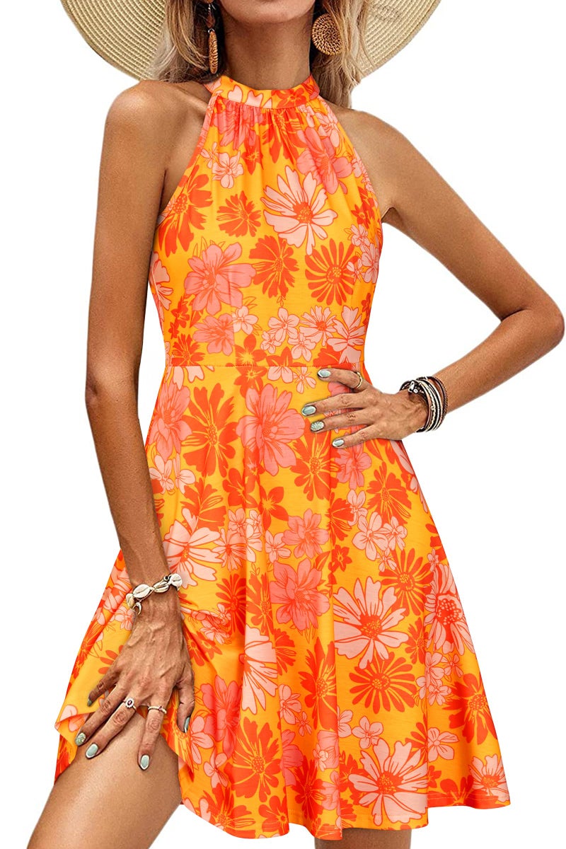 OUGES Women's Summer Dresses Floral Sundresses Halter Neck Cruise Outfits Beach Vacation Casual Graduation Derby Dress 2026(Floral-Z49,M) - Image 1